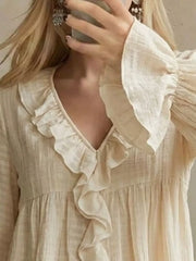 Ruffled V-neck Flounce Sleeve Blouse in Off-white, side view