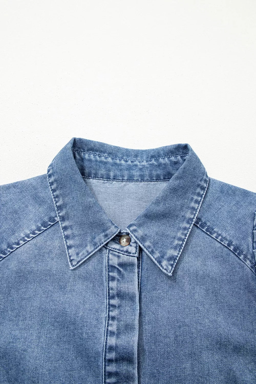 Denim maternity blouse with collared neckline and button detail