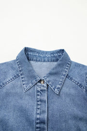 Denim maternity blouse with collared neckline and button detail