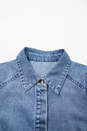 Denim maternity blouse with collared neckline and button detail