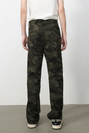 Utility camo carpenter jeans in black, shown from the back.