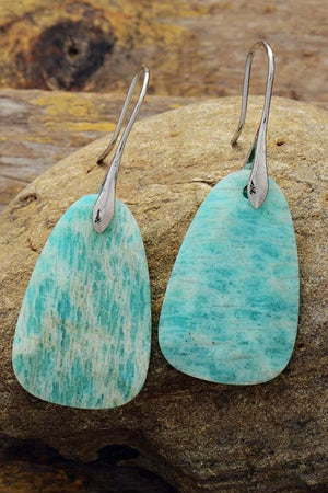 Aqua amazonite teardrop dangle earrings with silver hooks.