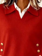 Green Collared Button-front Knit Sweater