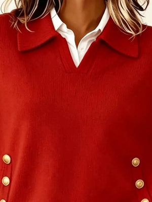 Green Collared Button-front Knit Sweater