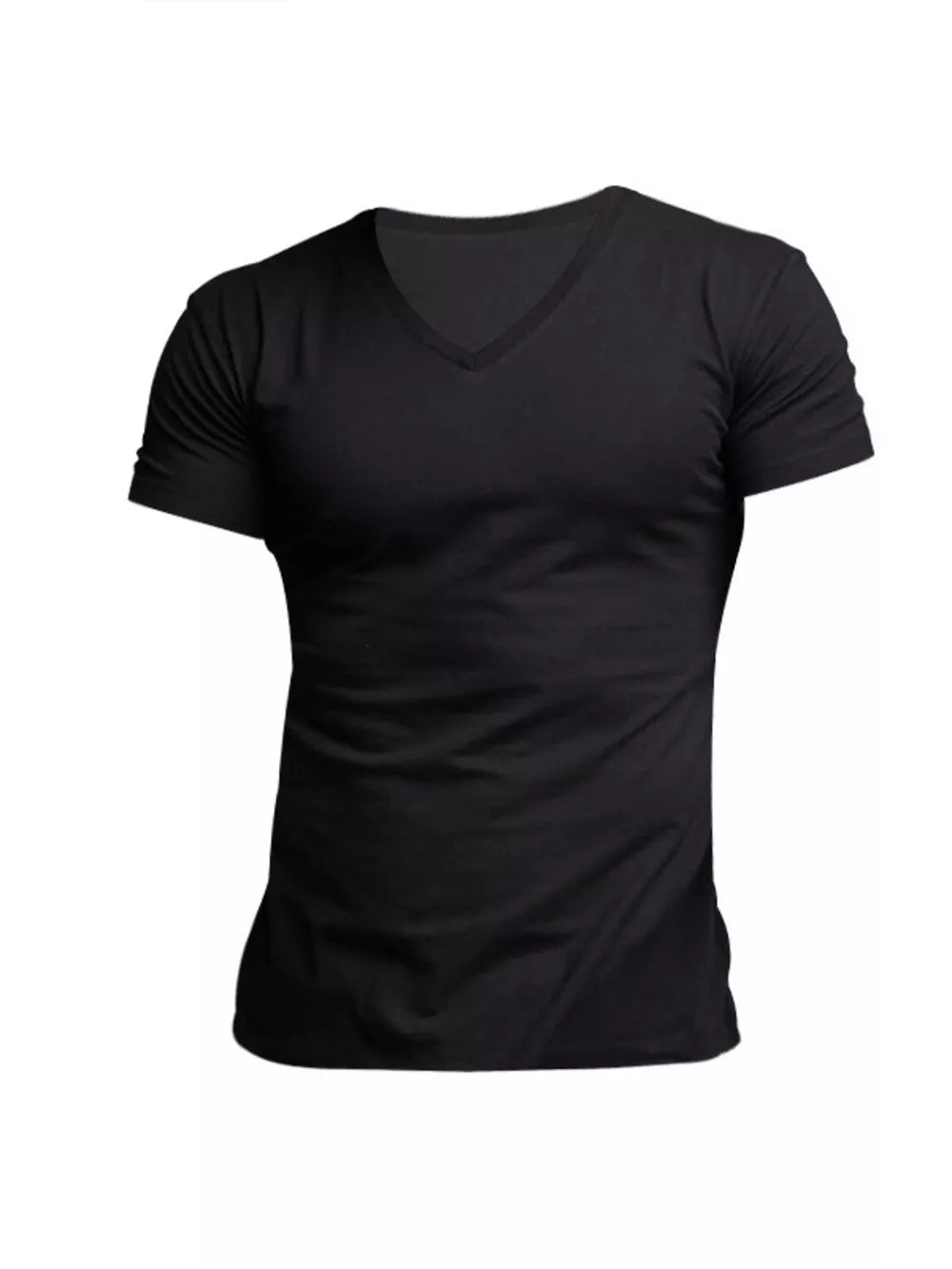 Men's Full Size V-neck Slim Fit Casual T-shirt in Light Gray, model styling view