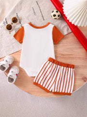 Children's My First Baseball Season Bodysuit Set in Light Brown, fabric detail