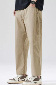 Khaki casual loose fit cropped pants with a comfortable fit.