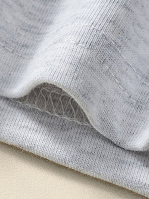 Close-up of grey marled cotton toddler underwear showing stitching detail