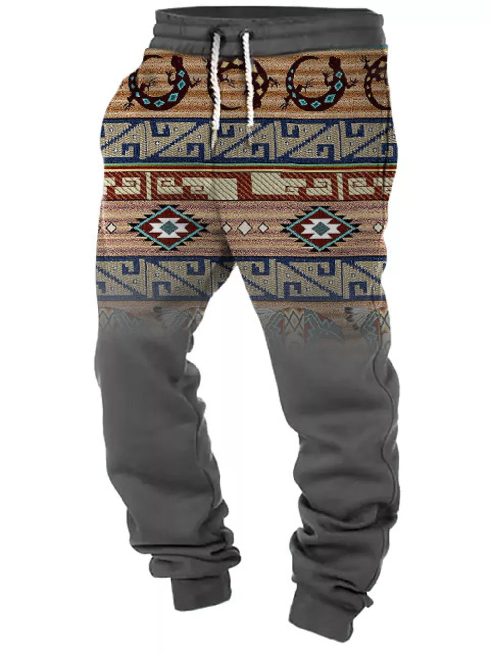 Men's Full Size Geometric Drawstring Joggers in Olive, close-up detail