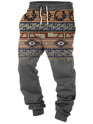 Men's Full Size Geometric Drawstring Joggers in Olive, close-up detail