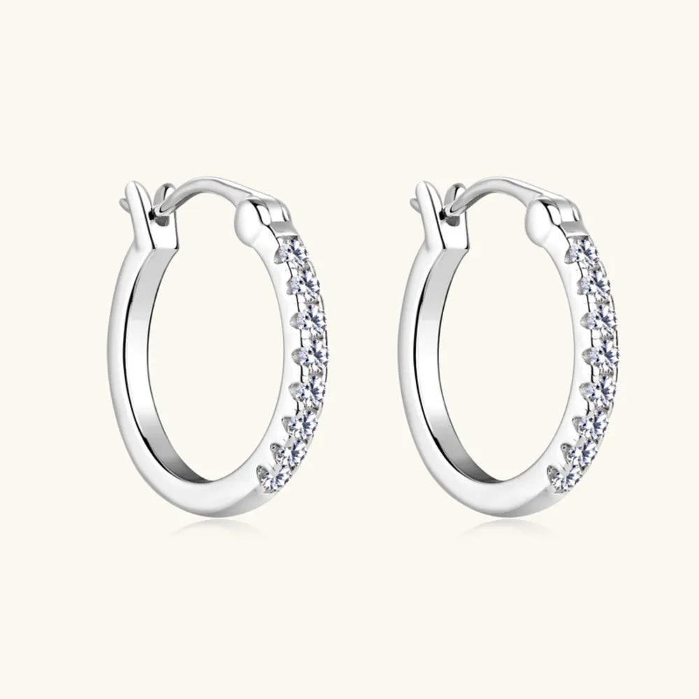 Silver pave-set mini hoop earrings with sparkling stones