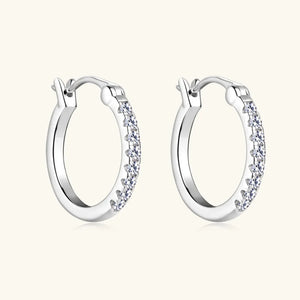 Silver pave-set mini hoop earrings with sparkling stones