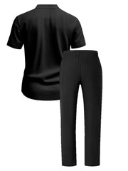 Men's Casual Button-up Short Sleeve Shirt And Pants Set, fabric detail