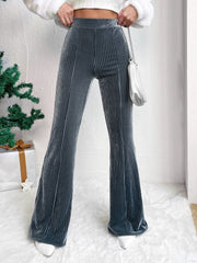 Textured corduroy bell bottom trousers in Teal with vertical ribbing.
