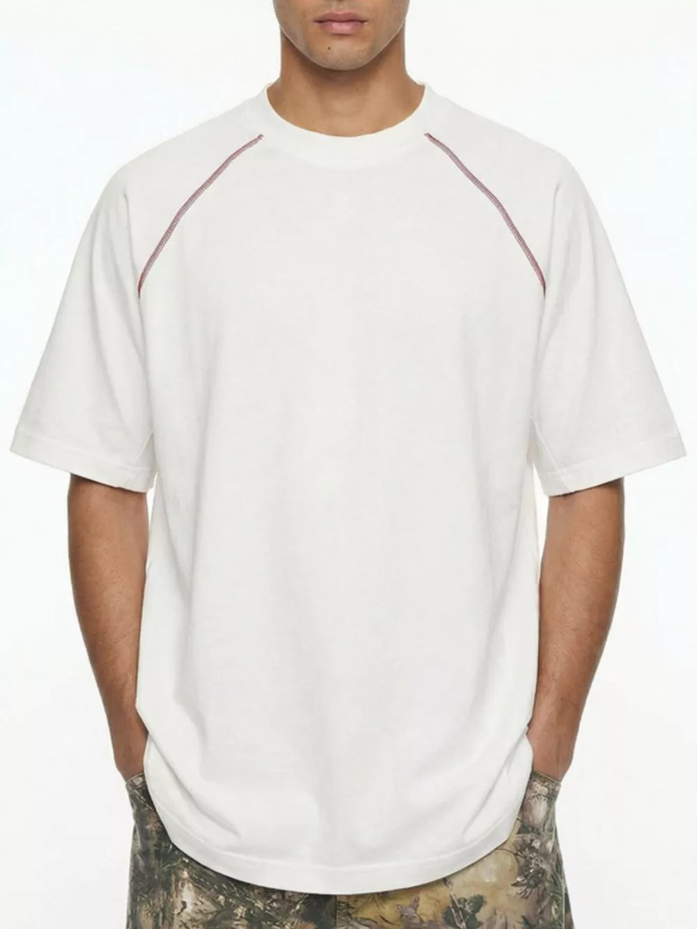 Men S Round Neck Short Sleeve T-shirt in Army Green, alternate angle