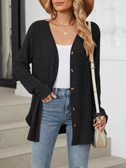 Ribbed Button-up Cardigan in Apricot