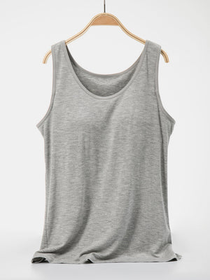 Gray scoop neck tank top with a soft, casual fit