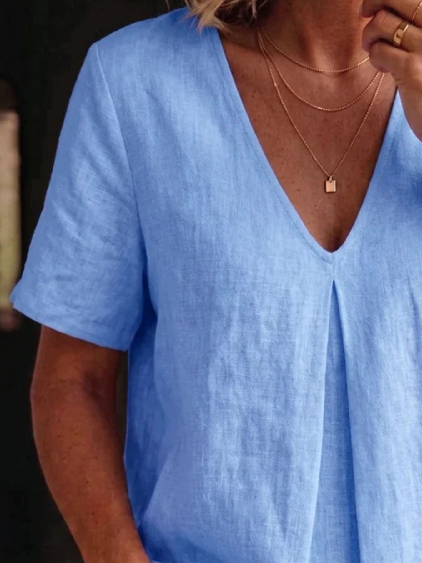 Effortlessly Chic Pleated V-neck Shirt