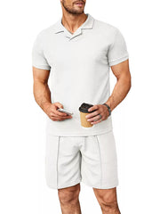 Men's Casual Short Sleeve Polo And Shorts Set in Royal Blue, back view