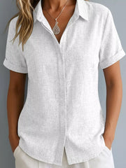 Full Size Collared Short Sleeve Shirt Plus Size in Lotus Color, front view