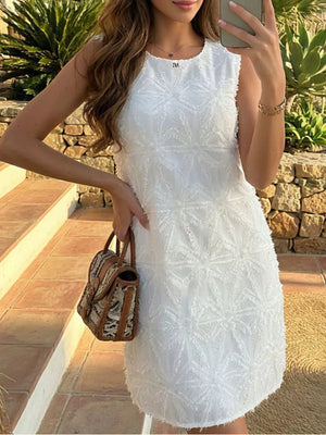 Textured Sleeveless Mini Dress in White, front view