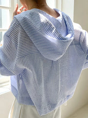 Striped Hooded Shirt With Drawstring, close-up detail