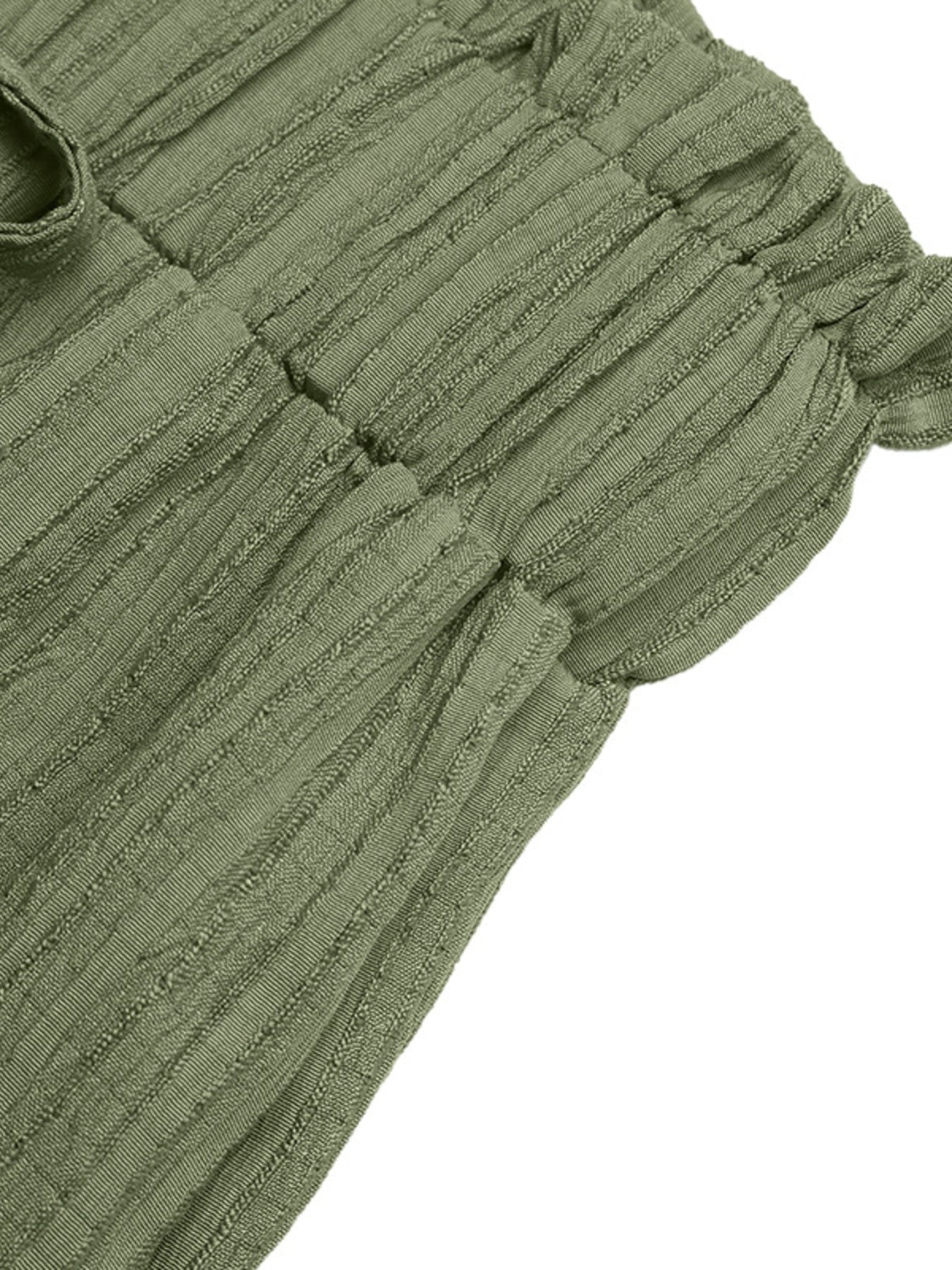 Crinkled wide-leg maternity pants in olive green with a drawstring waist.