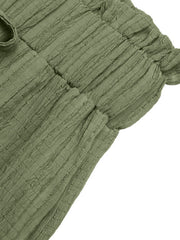 Crinkled wide-leg maternity pants in olive green with a drawstring waist.