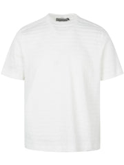 Men's white textured knit crew neck t-shirt with short sleeves.