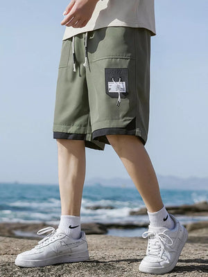 Men's Plus Size Drawstring Cargo Shorts in Cream, side view