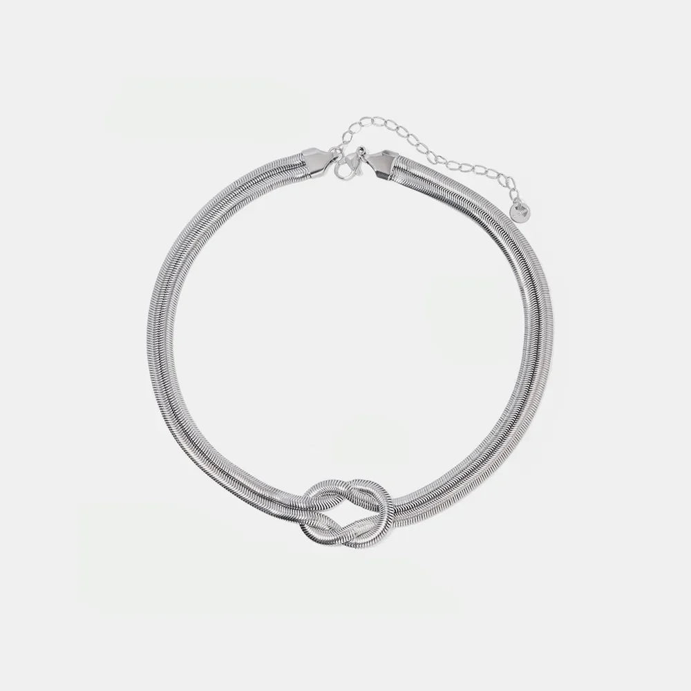 Silver herringbone knot choker necklace with 16K gold plating