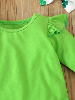 Children's Ruffled Long Sleeve Bodysuit & Dress Set in Grass Green, close-up detail
