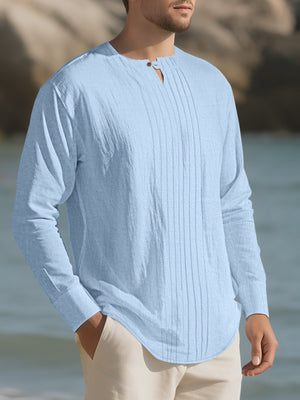 Men's Casual Pleated Long Sleeve Shirt Plus Size, front view