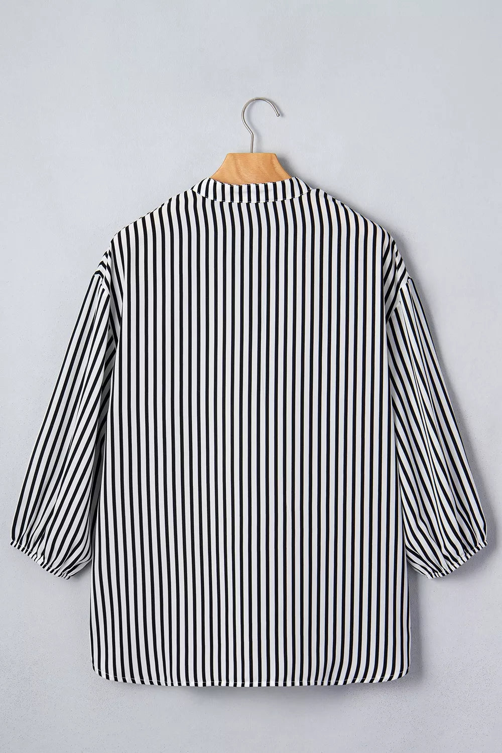 Striped Half Sleeve Button-up Shirt in Black, back view