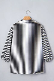 Striped Half Sleeve Button-up Shirt in Black, back view