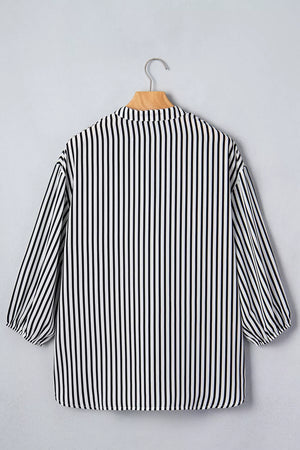Striped Half Sleeve Button-up Shirt in Black, back view