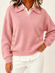 Collared Button-front Knit Sweater in Black