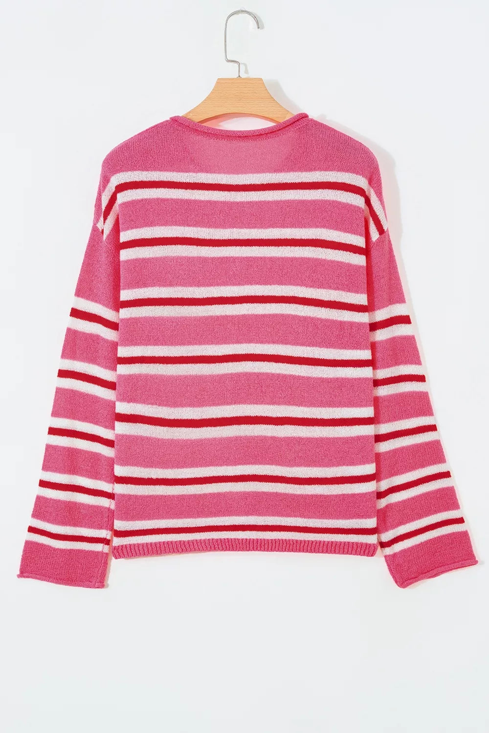 Striped Button-up Cardigan in Pink, fit detail