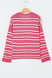 Striped Button-up Cardigan in Pink, fit detail