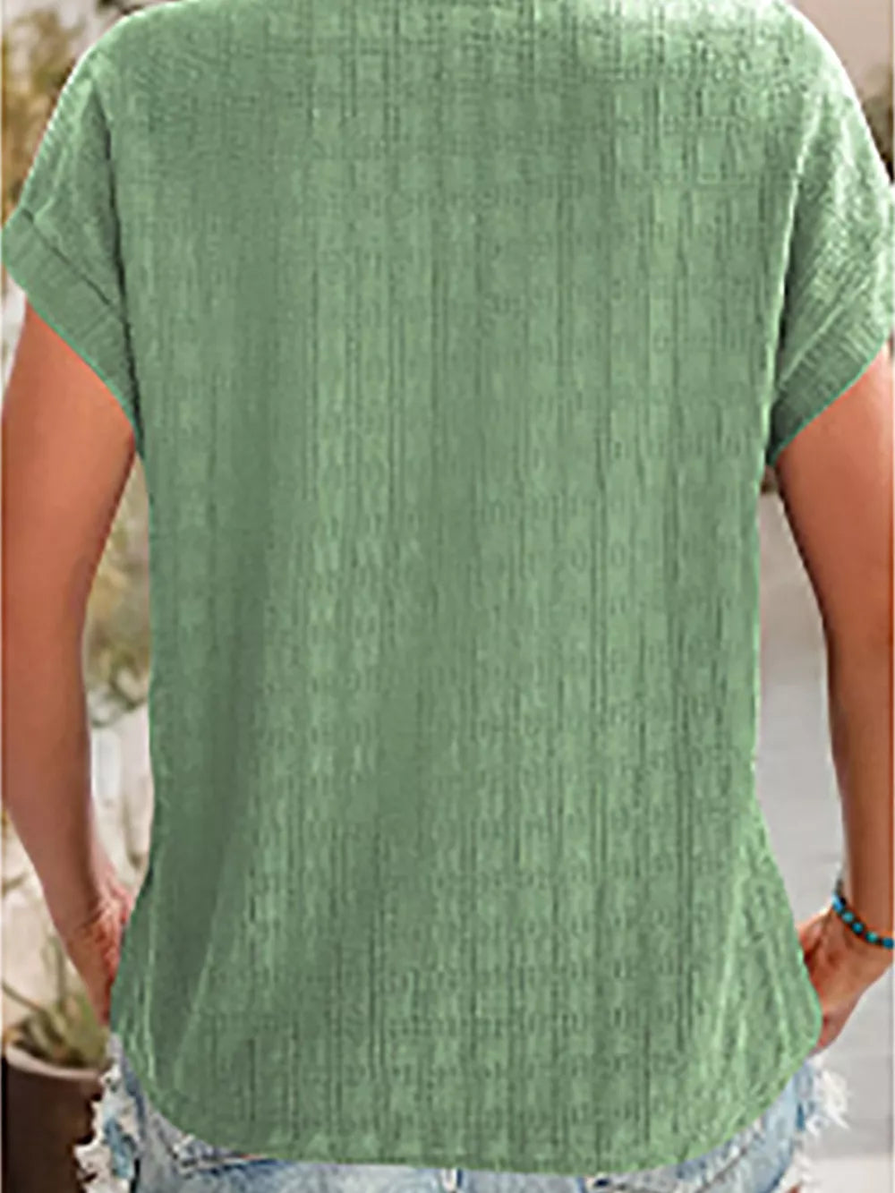 Textured Round Neck Short Sleeve Top in Malachite Green, view 18