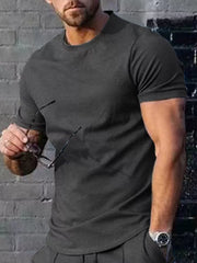 Men's dark gray crew neck t-shirt, short sleeves, cotton blend, casual fit