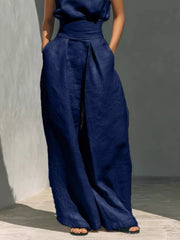 Sleeveless Wide-leg Jumpsuit With Smocked Waist in Apricot, view 12