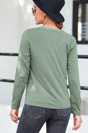 Stripe V Neck Stretchy Long Sleeve Top in Sage, product detail