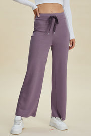 Soft drape wide leg lounge pants in Moonlit Mauve with drawstring waist