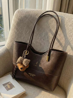 Pu Leather Shoulder Bag in Brown, close-up detail