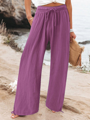 Full Size Drawstring Wide Leg Pants Plus Size in Fuchsia, view 18