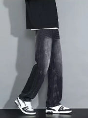 Men's dark wash loose-fit jeans with a faded effect.