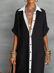 Short Sleeve Maxi Shirt Dress Plus Size in Khaki Color, fabric detail