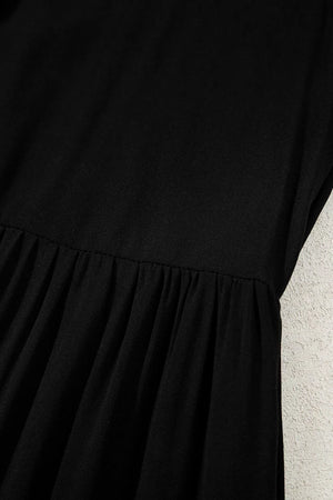 Black tiered maternity maxi dress with gathered waist detail
