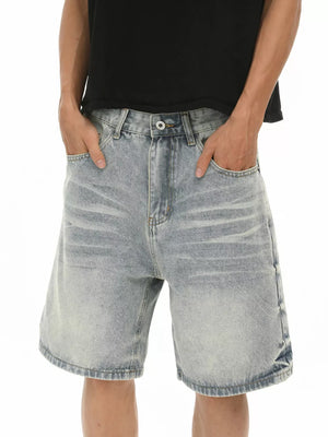 Relaxed fit light blue denim shorts with a comfortable cotton feel.